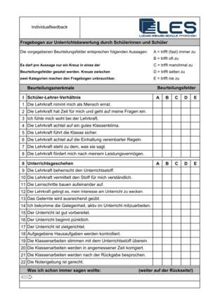 Schüler-Lehrer-Feedbackbogen (Vorschau)