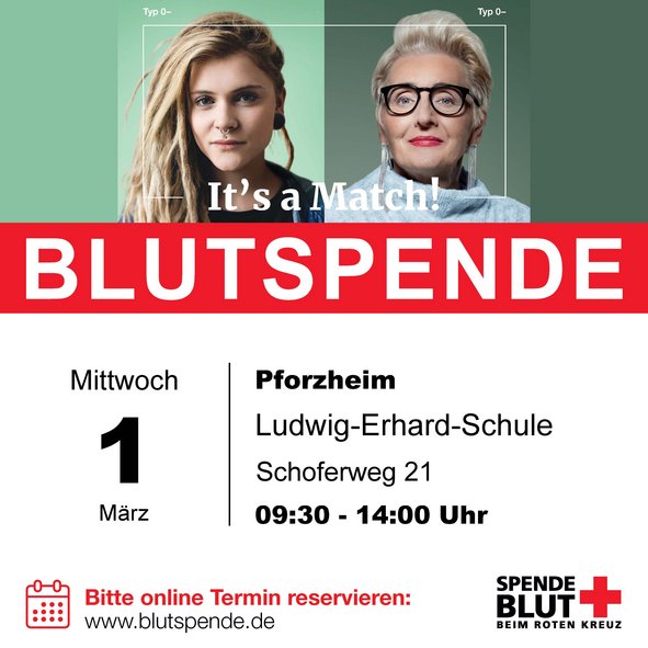 Flyer für die Blutspendeaktion am 1.3.23