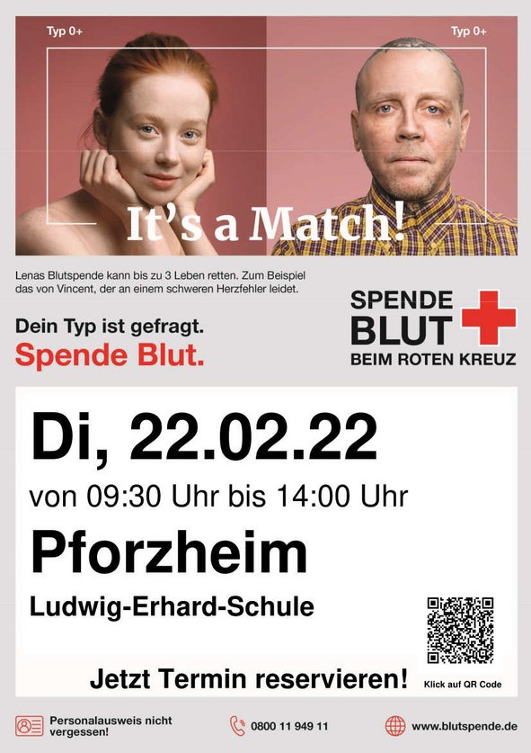 Plakat zur Blutspendeaktion am 22.2.22 in der LES