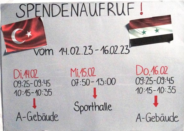 Spendenaufruf für Erdbeneopfer