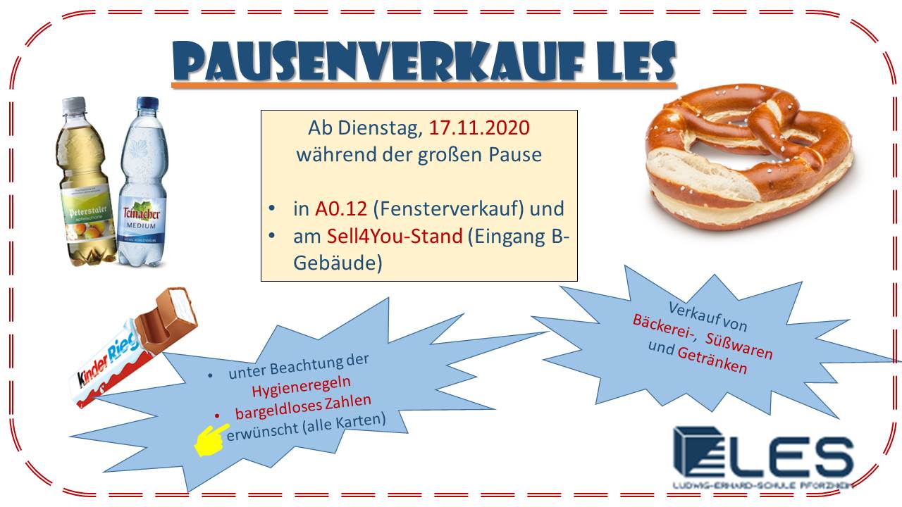 Werbung zum Pausenverkauf von Lebensmitteln